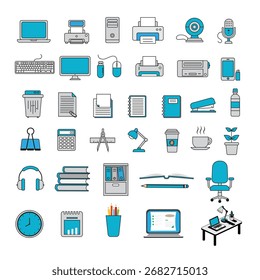 Símbolo de icono de equipo de oficina. Ilustración vectorial.