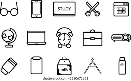 vectores de icono de equipo de oficina en blanco y negro