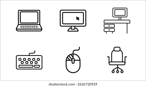 Conjunto de ícones de linha de equipamento de escritório