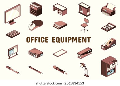 Office Equipment Lineal Color Vector Illustration Icon Sticker Set Design Materials