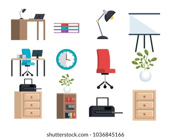 office equipment set icons