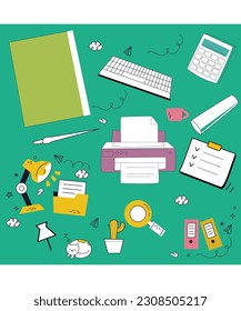 Office equipment vector set illustration 