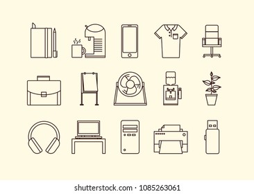 Office Essencials vector variation of what I have in my office. Simple lines. Shape and Line vector inside.