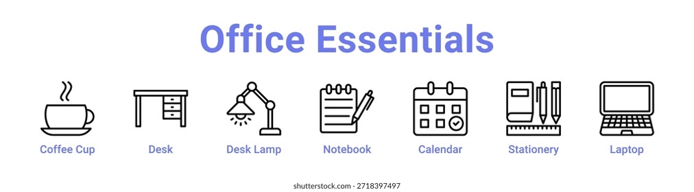 - Anuncio y colección del icono de Essentials de la oficina