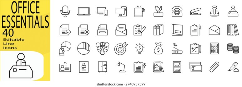 Office Essentials icon set. Editable stroke.