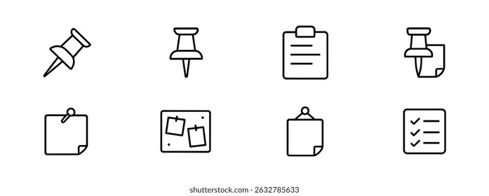 Office essentials linear icon set - minimalist, stationery, organization symbols