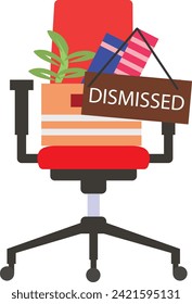 Office Executive Chair with Cardboard Box Perks Resign vector icon design, Unemployment symbol, Economic stagnation sign, financial crisis stock illustration, New Position Vacant concept