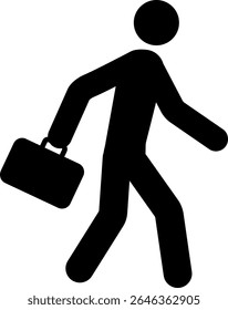 Office executive walk holding briefcase sign. Business signs and symbols.