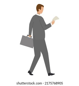 Office executive walking and holding briefcase. Man in suit carrying suitcase. CEO lifestyle. Career path. Businessman sign. Business icon concept. Male worker flat vector character illustration.