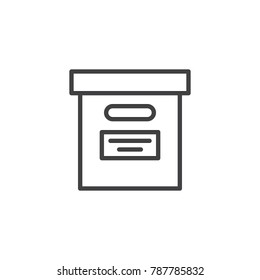 Office file box line icon, outline vector sign, linear style pictogram isolated on white. Archive box symbol, logo illustration. Editable stroke