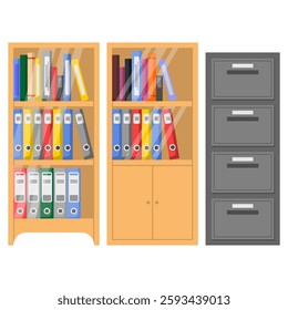 Office File Cabinet Vector - Realistic Filing Cabinet with Folders, Shelves, and Drawers for Document Storage, Business Data Archive, and Confidential File Organization