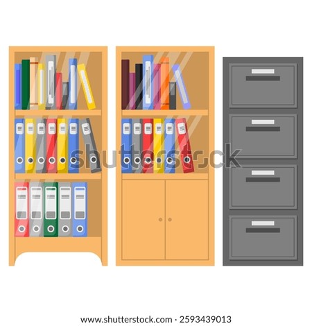 Office File Cabinet Vector - Realistic Filing Cabinet with Folders, Shelves, and Drawers for Document Storage, Business Data Archive, and Confidential File Organization