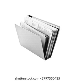 Office file folder with document archive illustration in halftone style isolated on white background. Filing, organization, paperwork and data storage concept.
