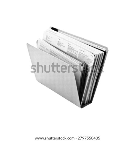Office file folder with document archive illustration in halftone style isolated on white background. Filing, organization, paperwork and data storage concept.