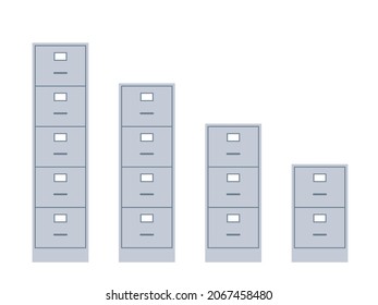 Juego de iconos planos del archivador de Office. Imagen de cliente aislada en fondo blanco