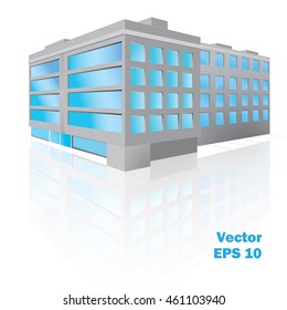 office five storey building in perspective, with reflection
