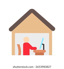 Office flat color, mini ícone de ilustração. use para conceito moderno, impressão, interface do usuário, kit UX, web e desenvolvimento de aplicativos. Vetor relacionado ao trabalho remoto, trabalho em casa.