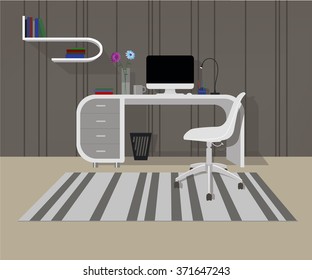 Office flat design.Modern creative workspace with computer.Vector illustration