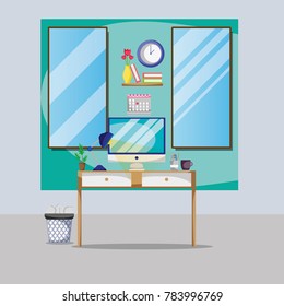 office flat with desk and work accessories