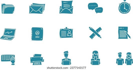 office flat icon collections. Doodle set of office icon