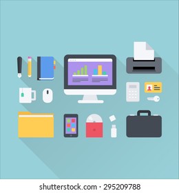 office flat icons with long shadow