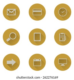 Office flat icons set with long shadow. Vector illustration