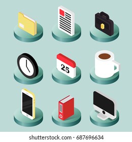 Office flat isometric icons