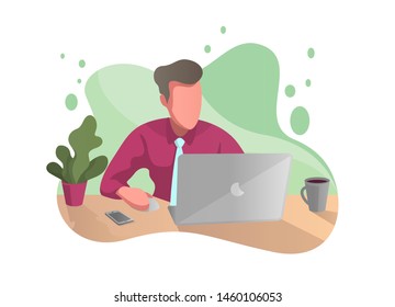 office flat style vector illustration, online assistant at work. Sharing thought and ideas. Searching for new ideas solutions, working together in the company, brainstorming