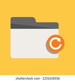 Office Folder. Business Folder Icon in flat design with reload symbol at right side.  Using shadow as design element.