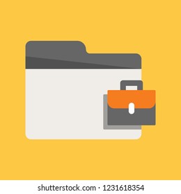 Office Folder. Business Folder Icon in flat design with Briefcase symbol at right side.  Using shadow as design element.