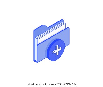 Carpeta de Office con documentos, agregar directorio de archivos isométrico ilustrar icono vectorial 3d. Ilustración moderna de diseño creativo en línea plana.