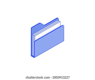 Office folder with documents, file directory isometric illustrate 3d vector icon. Modern creative design illustration in flat line style.