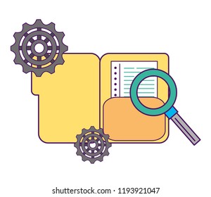 office folder file magnifying glass gears
