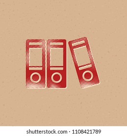 Office folder icon in halftone style. Grunge background vector illustration.