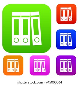 Office folders with documents set icon color in flat style isolated on white. Collection sings vector illustration