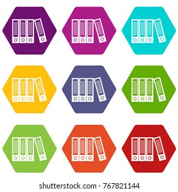 Office folders icon set many color hexahedron isolated on white vector illustration