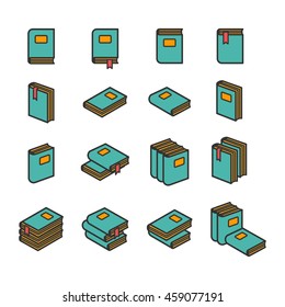 Office folders with labels flat icons set. Vector illustration