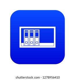 Office folders on the shelf icon digital blue for any design isolated on white vector illustration