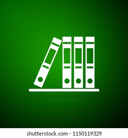 Office folders with papers and documents icon isolated on green background. Archives folder sign. Flat design. Vector Illustration