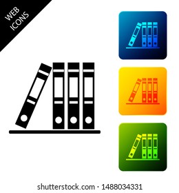Office folders with papers and documents icon isolated on white background. Archives folder sign. Set icons colorful square buttons. Vector Illustration