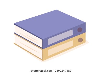 Pilha de pastas do Office. Ilustração de vetor plano de dois encadernadores de documento, azul e bege, isolado no plano de fundo branco. Organização do escritório, papelada, armazenamento, conceito de gerenciamento de arquivos.