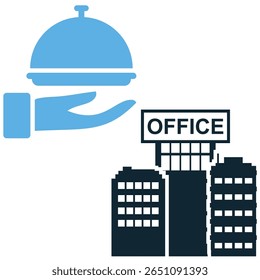 Office food delivery icon vector, representing convenience, catering, and meal services for workplaces. Ideal for illustrating lunch breaks, corporate events, and modern office perks.