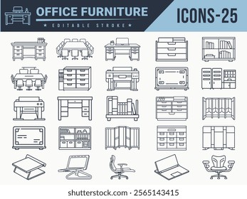 Office furniture 25 icons sat.