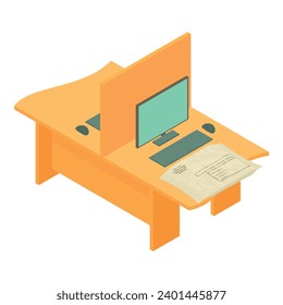 Office furniture icon isometric vector. Pc and postal envelope on partition desk. Equipment, workspace, post delivery