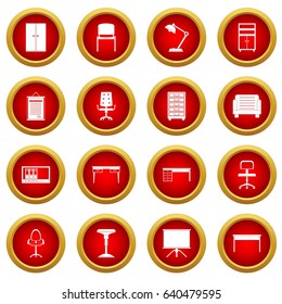 Office furniture icon red circle set isolated on white background