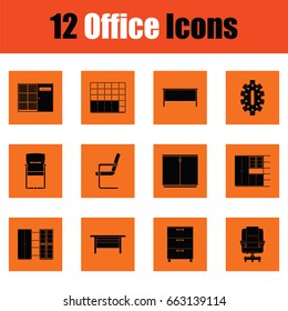 Office furniture icon set. Orange design. Vector illustration.