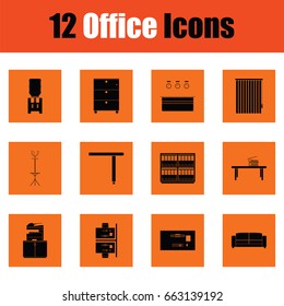 Office furniture icon set. Orange design. Vector illustration.