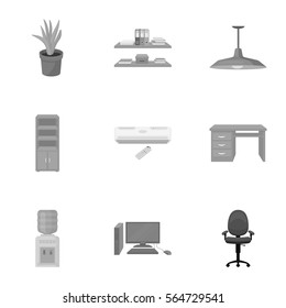 Office furniture and interior set icons in monochrome style. Big collection of office furniture and interior vector symbol stock illustration