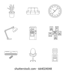 Office furniture and interior set icons in outline style. Big collection of office furniture and interior vector symbol stock illustration