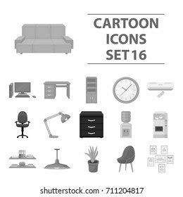 Office furniture and interior set icons in monochrome style. Big collection of office furniture and interior vector symbol stock illustration